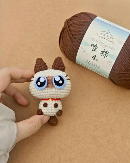 Crochet Cat Keychain: Big-Eyed Amigurumi Plushie - Handmade Cotton Yarn