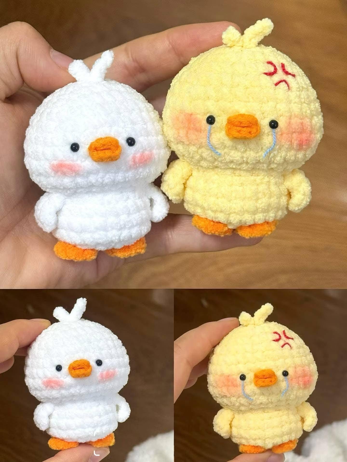 Cute Crochet Duck Plush, Handmade Amigurumi Duck Toy, Kawaii Yellow Duck & White Duck, Mini Crochet Animal, Gift for Duck Lovers, Angry Duck