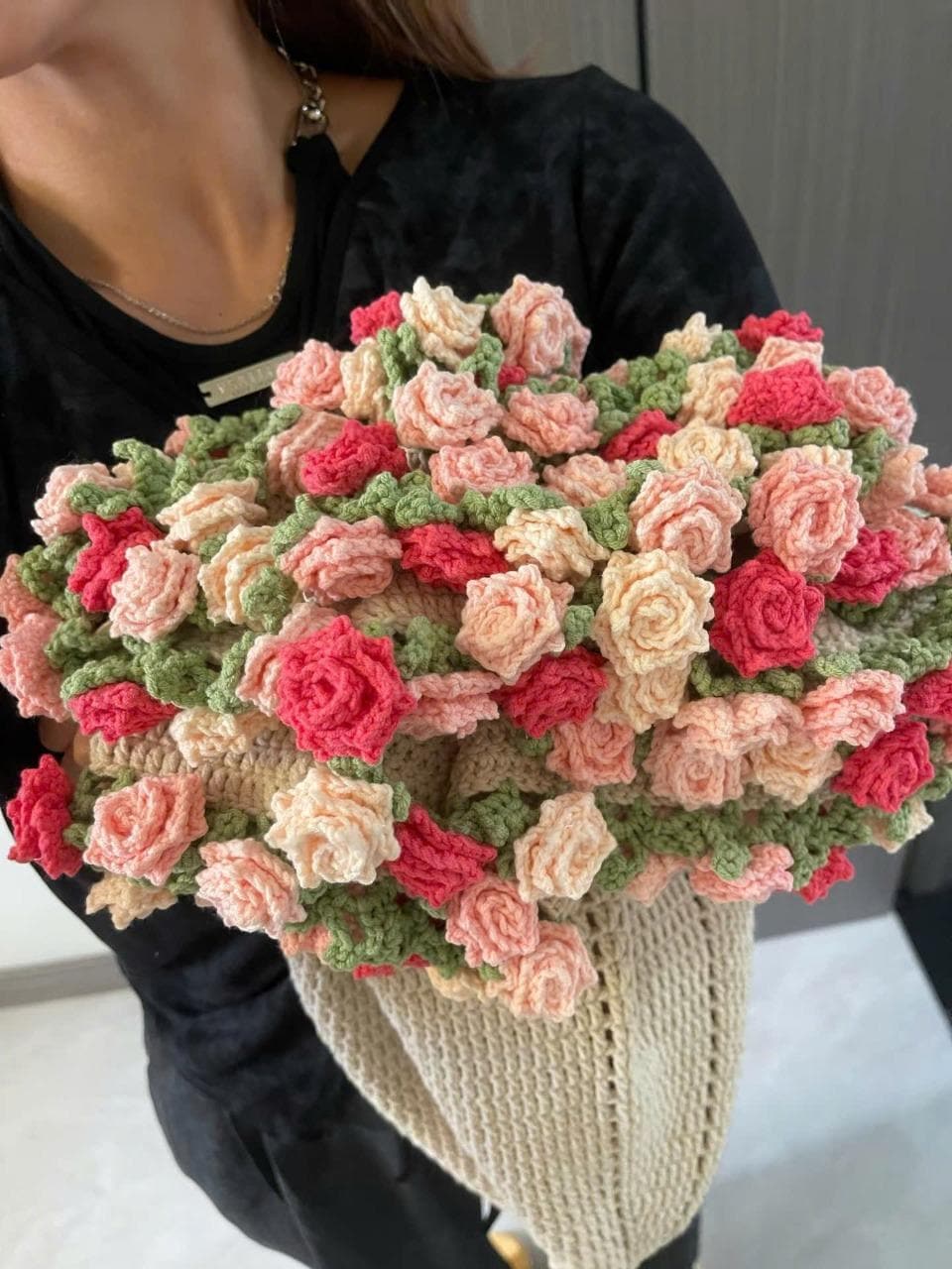 Crochet Rose Bouquet Blanket: Handmade Cotton Flower Blanket, Valentines Gift, Mother’s Day Gift, Wedding Gift